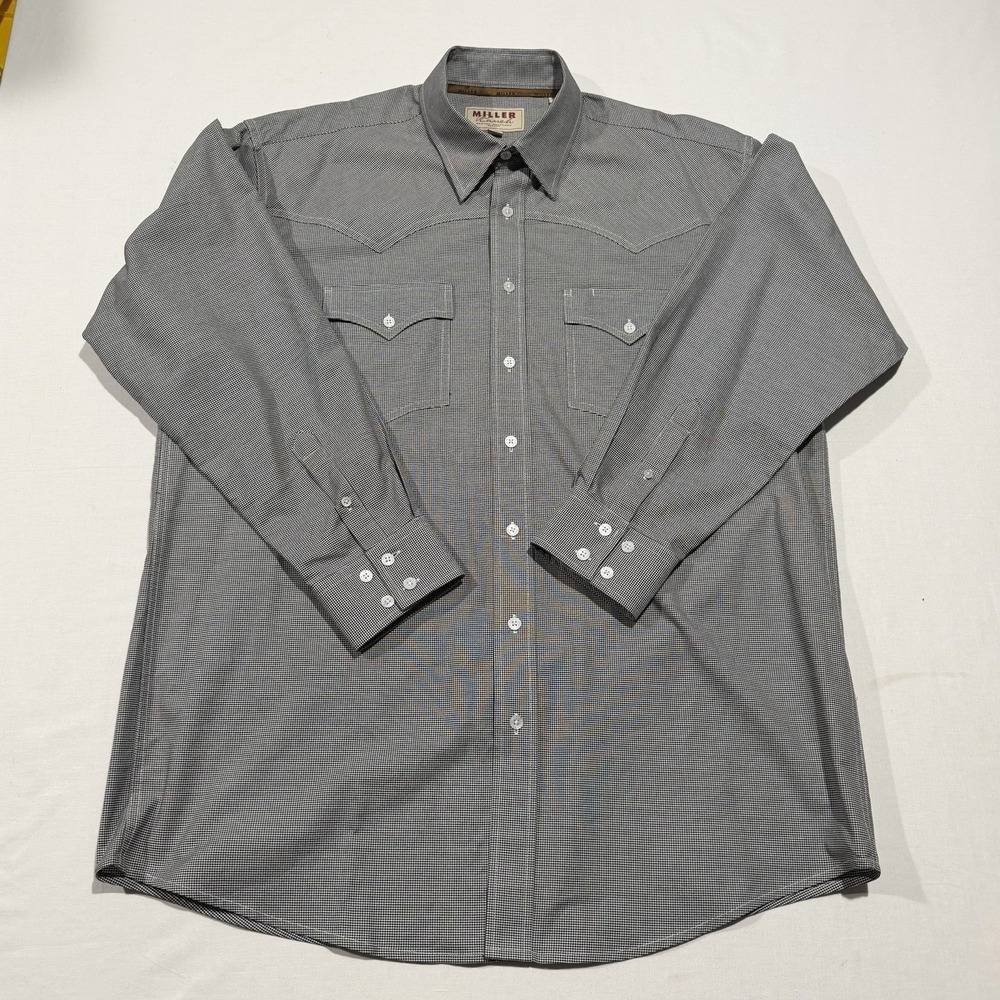 Miller Ranch Mens XL Western Button Up Shirt Black White Houndstooth